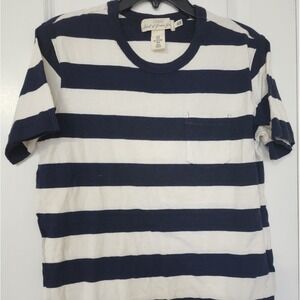 H&M LOGG Navy White Striped Pocket T Shirt Mens Sz M Nautical Patriotic‎ Preppy